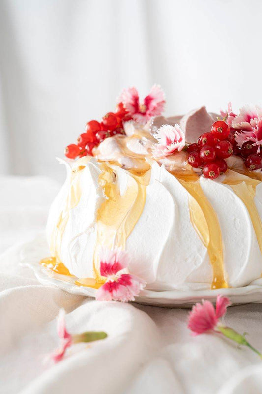 Spring Pavlova with Blackberry Burnt Honey Cream
