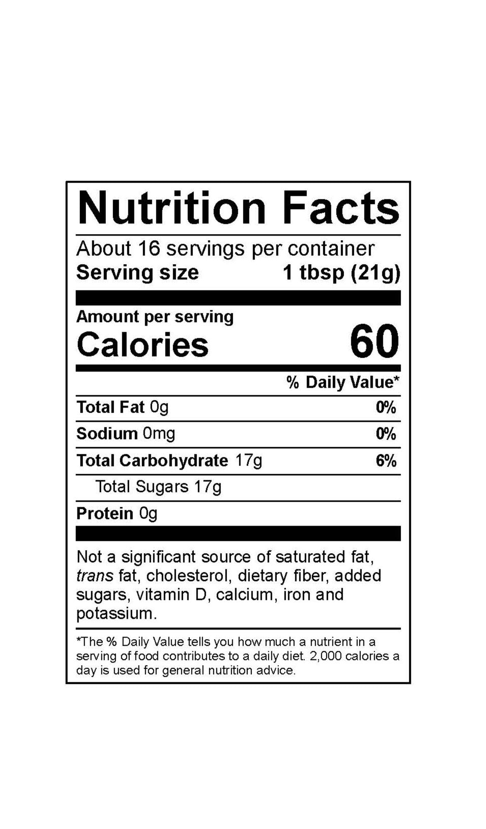 Nutrition facts label for a product with specific calorie count and nutritional content.
